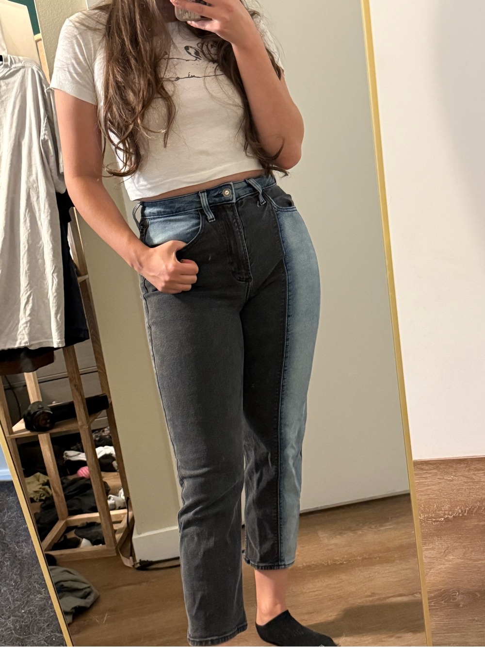 Hollister Two-Tone Black and Light Blue Cropped Jeans